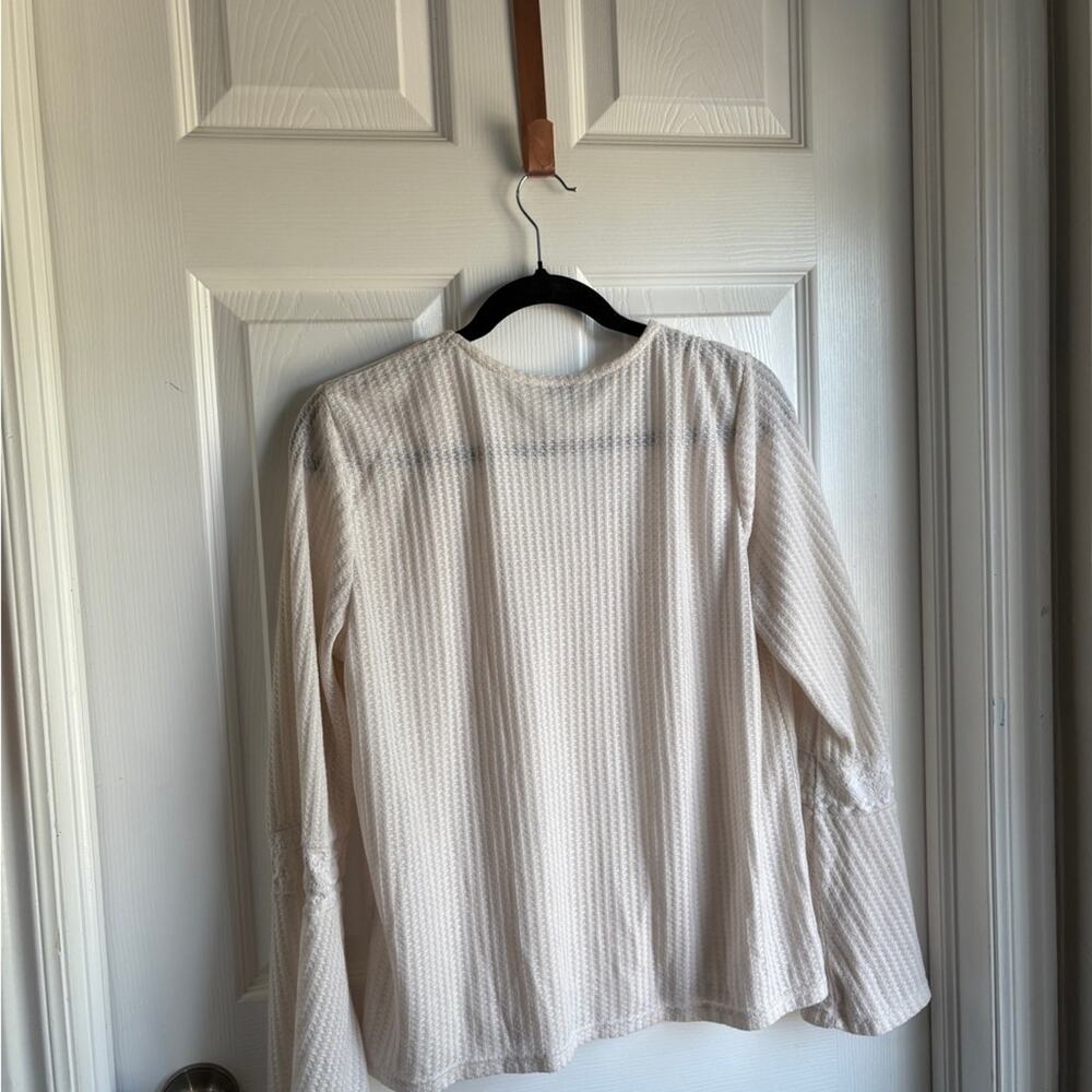Lucky Brand Cream Ribbed Long Sleeve Blouse